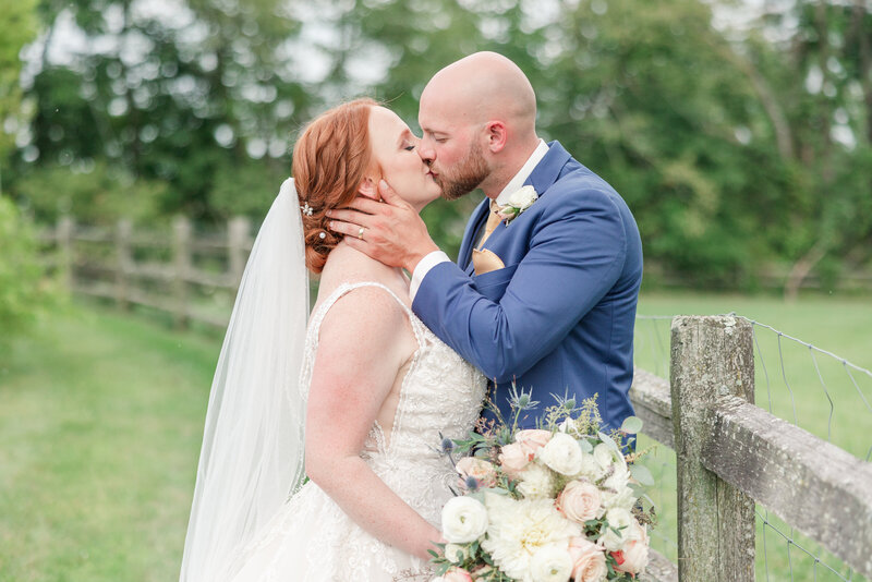 Cleveland Wedding Photographer romantic and timeless bride and groom kissing at 1885 Farms