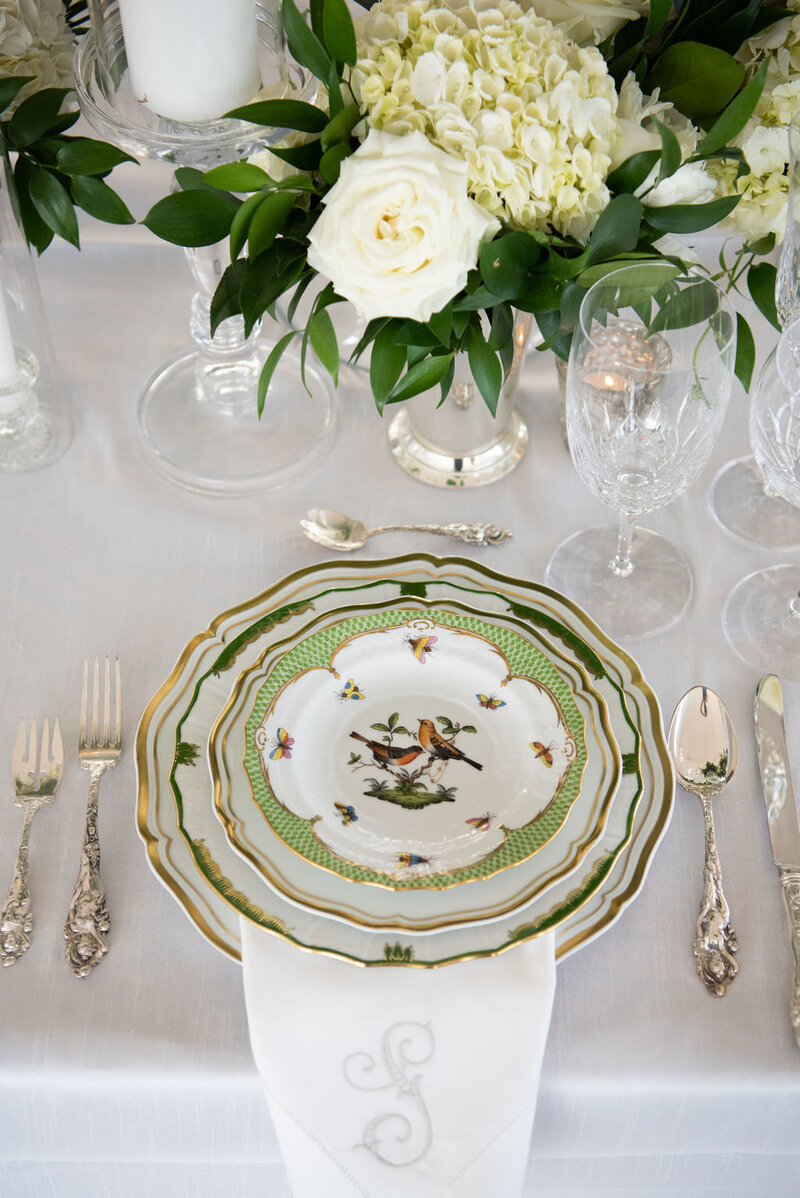 luxury wedding table setting with monogrammed napkins