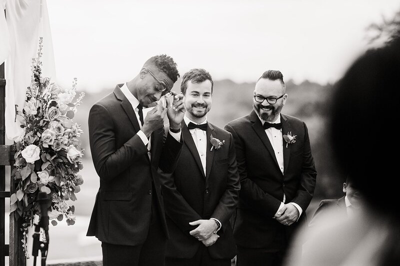 groom wiping tears by Knoxville Wedding Photographer, Amanda May Photos