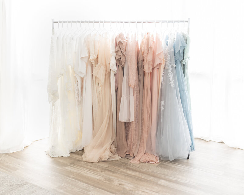 beautiful name brand gowns white neutral blush blue colors client wardrode nichole pach photography scottsdale arizona