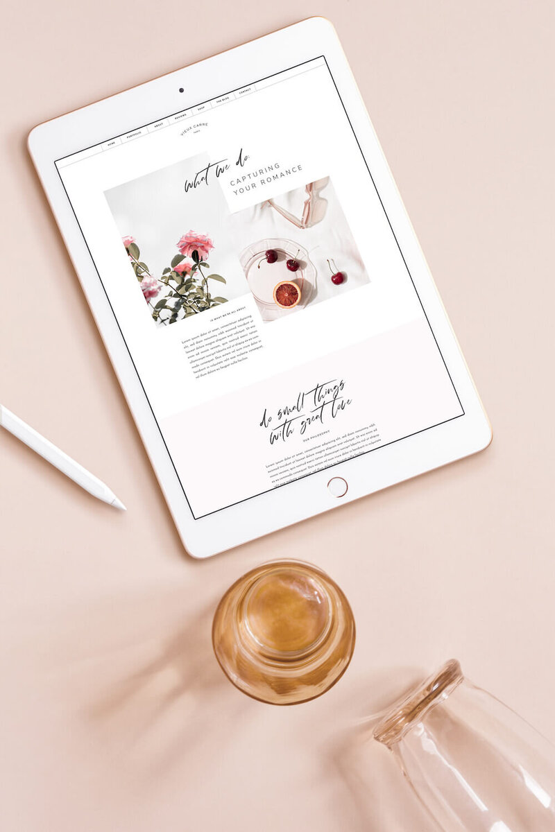 Image of an iPad displaying a Tonic Site Shop Showit website template.