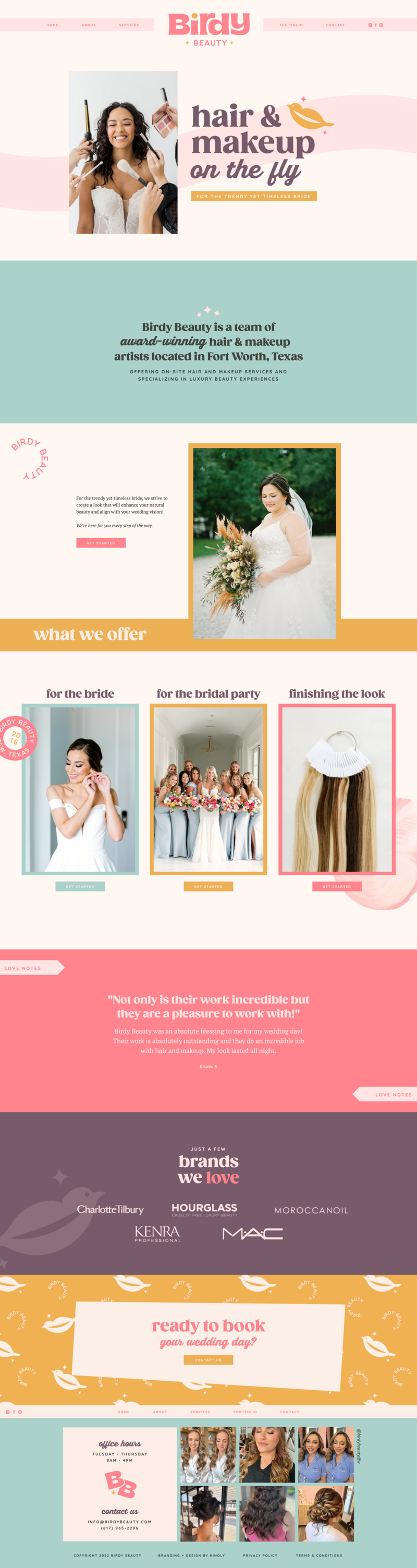 Showit website mockup for hair and makeup company Birdy Beauty