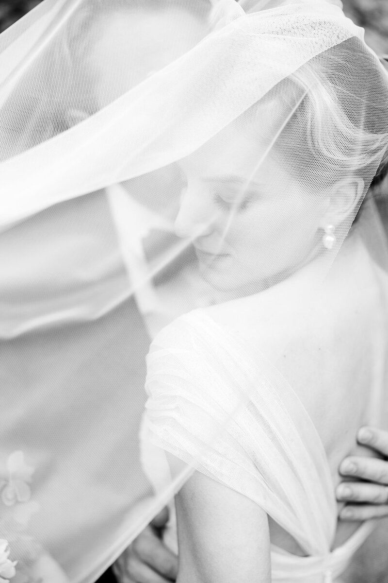 bride and groom under veil at columbus ohio wedding