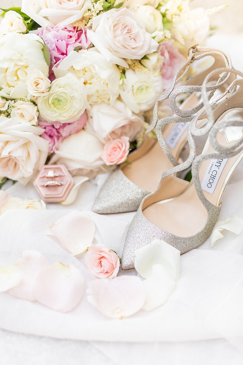 Jimmy Choo heels with bride bouquet in Newport Beach, California - Sherr Weddings