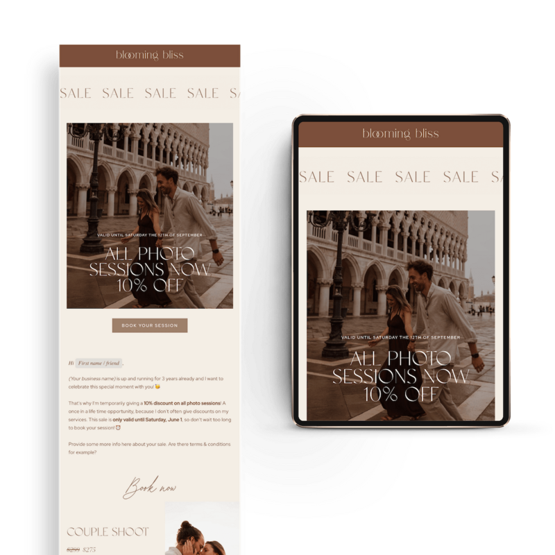 Sale Flodesk email template voor fotografen