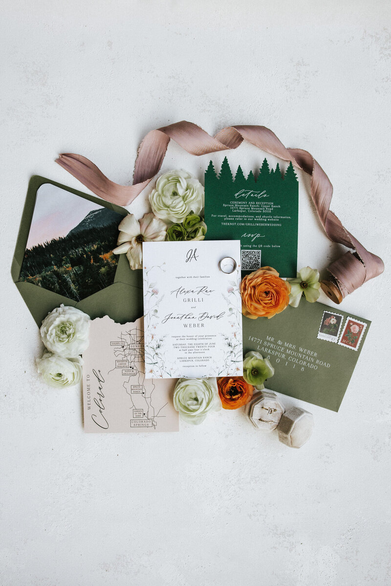 Elegant wedding details at a North Georgia wedding, featuring rings, florals, and decor styled beautifully for the special day.