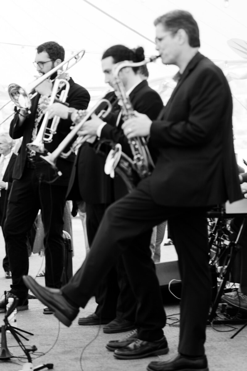 wedding band playing a piece at a tented wedding in Ohio