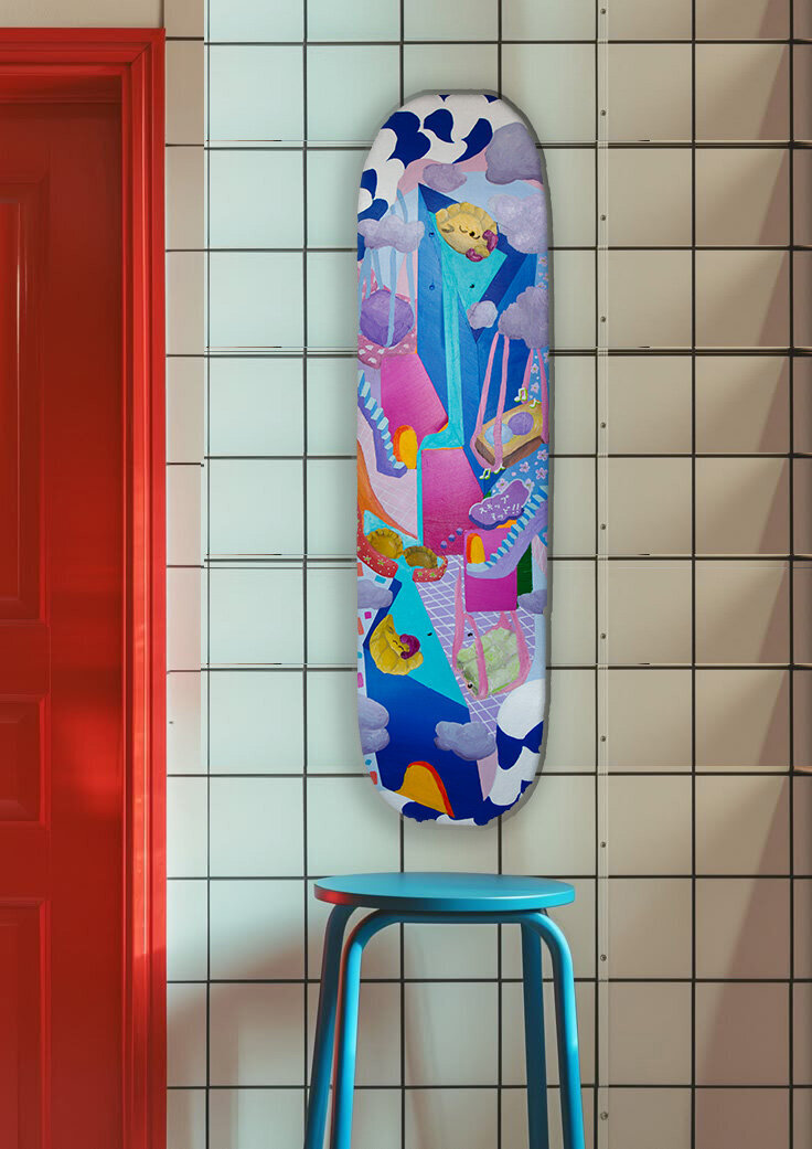 skip ad skateboard on wall