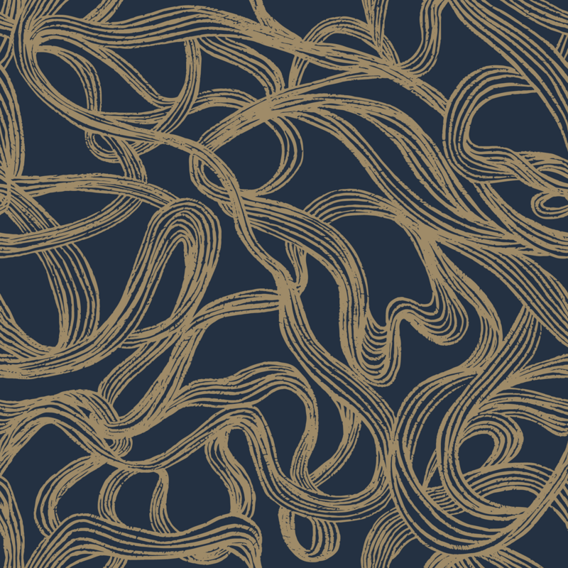 abstract print of swirling textured lines in Earthy gold on a deep navy blue background. Minimalist style, relaxing, calming space, bathroom, cottage, entryway, therapy office, mancave, theater room…
