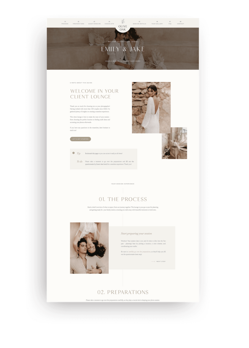 Minimal Showit Client Lounge template for photographers