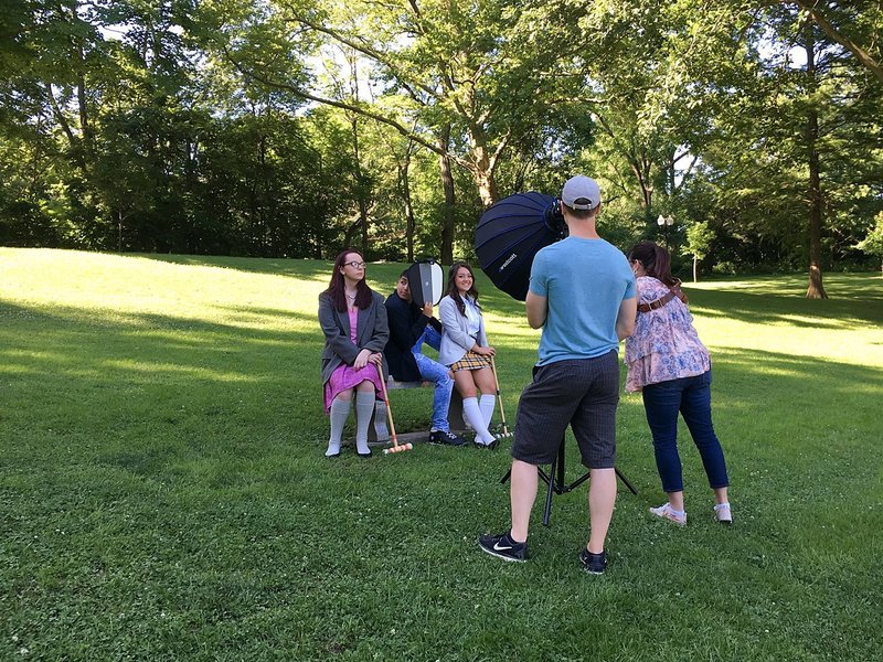 Behind the scenes of a "Heathers" Themed high school senior photo shoot at St. Clair Park in Greensburg, PA