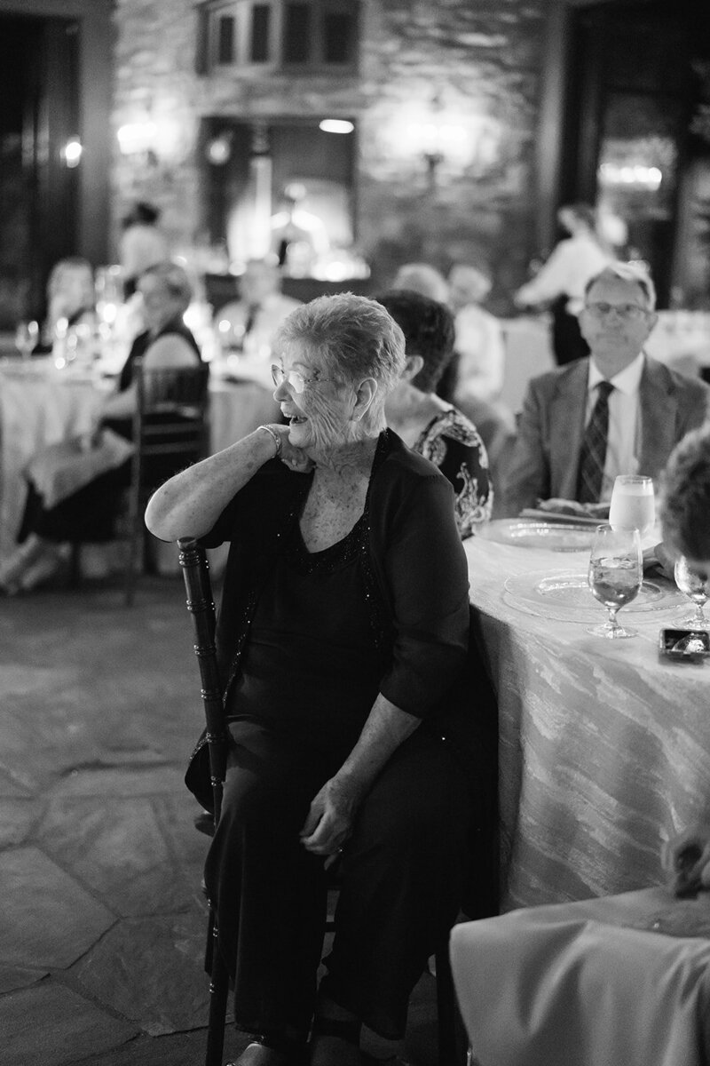 Grandma smiling at wedding in Old Edwards Inn at Highlands NC