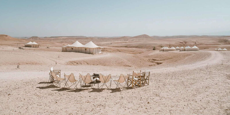 Directors chairs and glamping tents in Morocco
