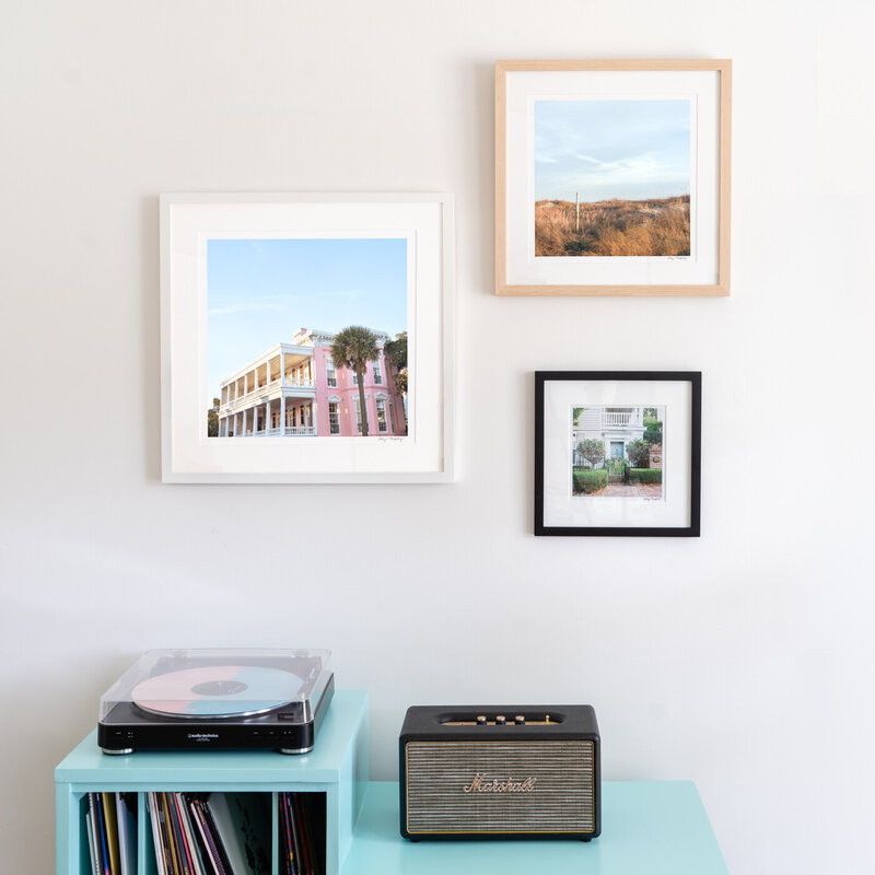 Three framed film photography prints of Charleston, SC photographed by Abby Murphy