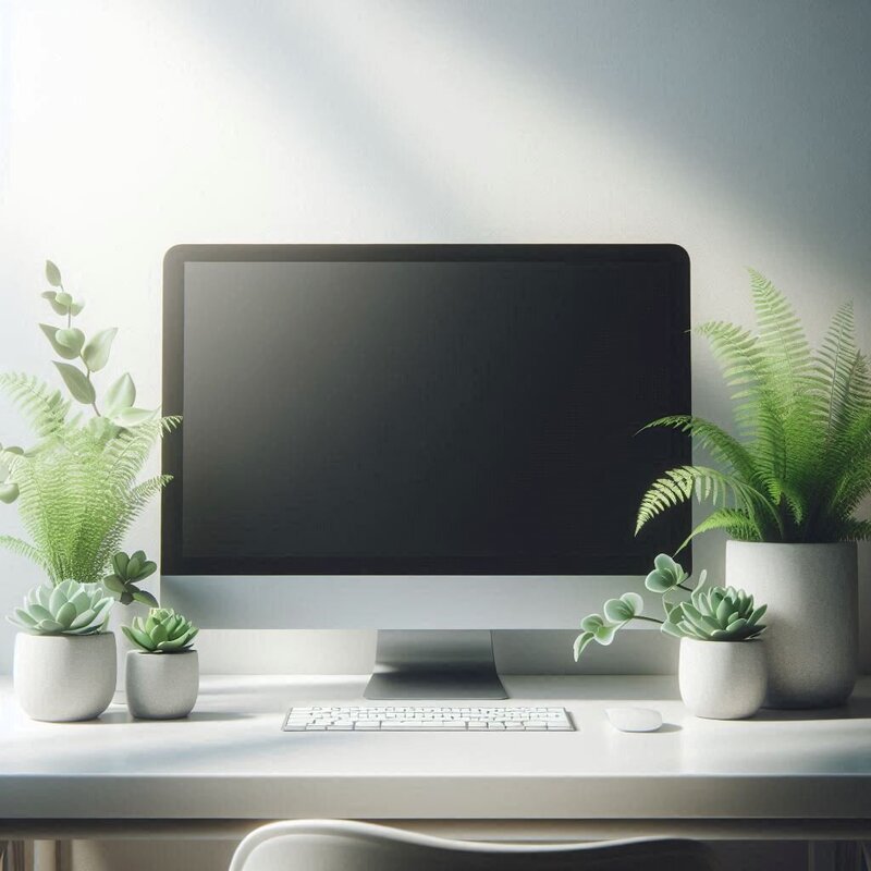 Computer on a desk displaying a scrolling video of Taylor Reichart’s completed web design project 2, representing professional portfolio work