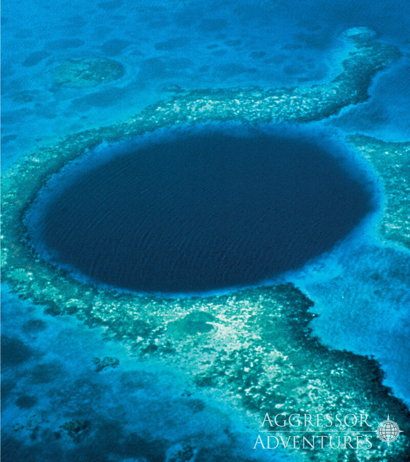 Aerial view of famous dive spot the Great blue hole in Belize