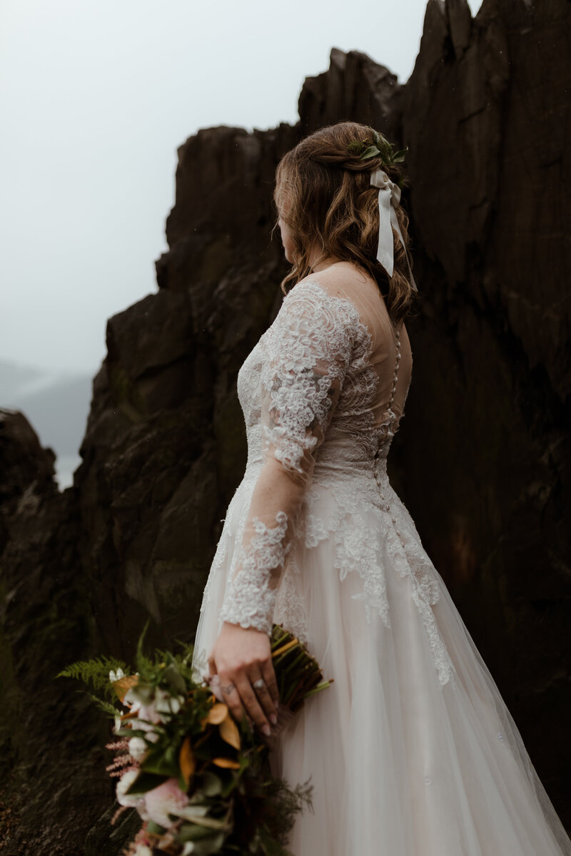 bride on cliffs