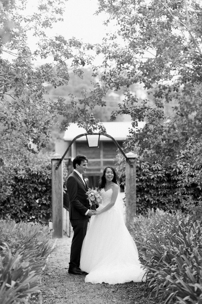 Bride and groom walk up memorial steps at their DC wedding