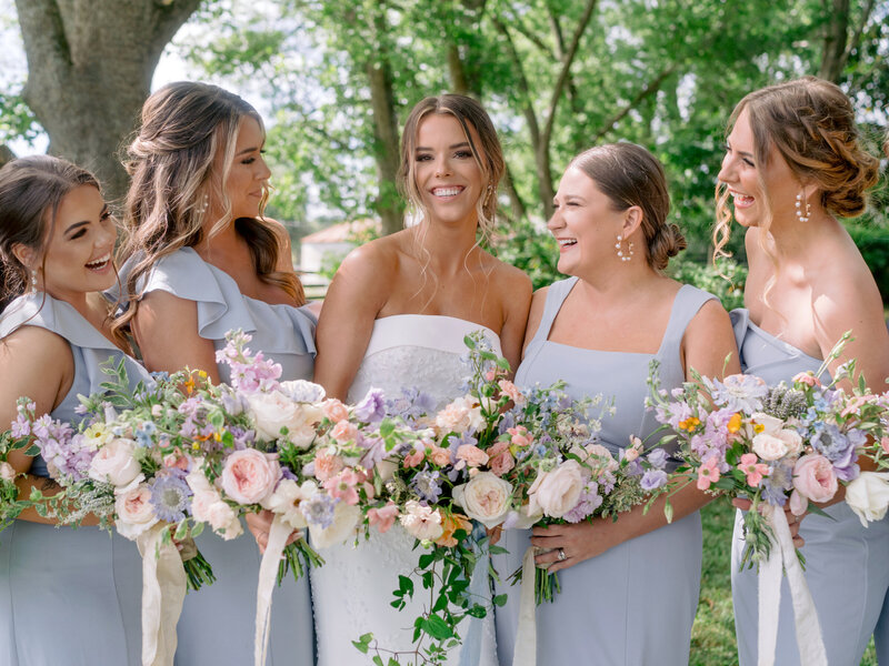bridesmaids wearing light blue