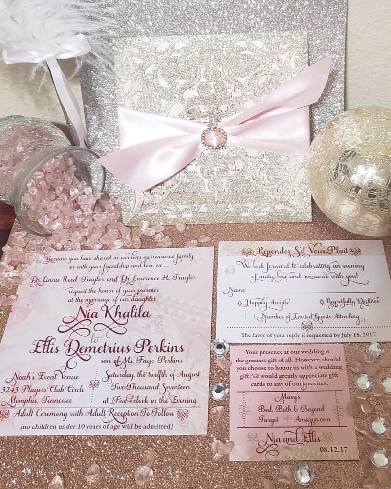 golden blush wedding invitation