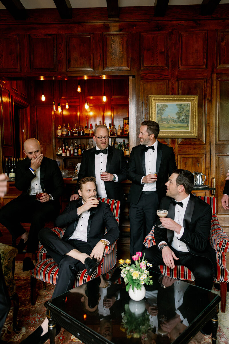 Groomsmen outside Old Edwards Inn in Highlands, NC