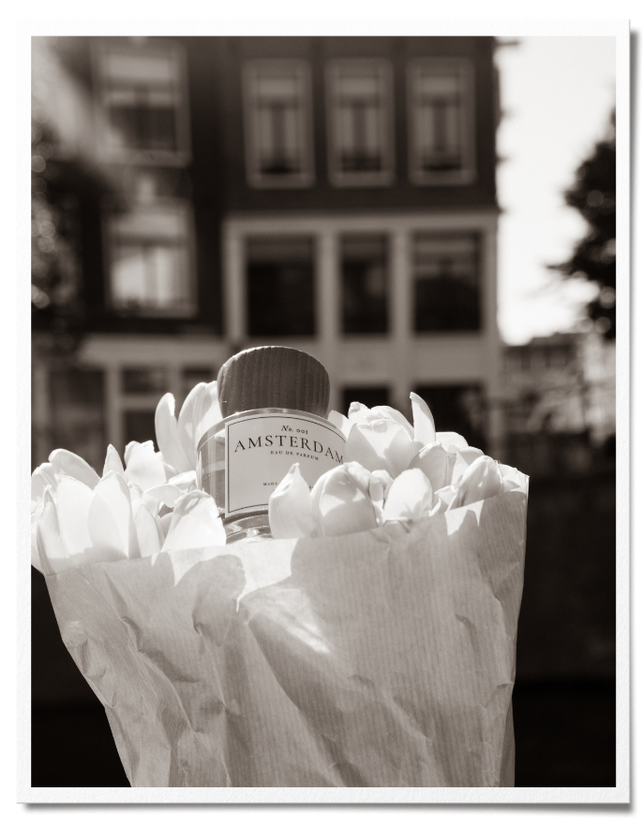 Perfume in tulip bouquet in Amsterdam