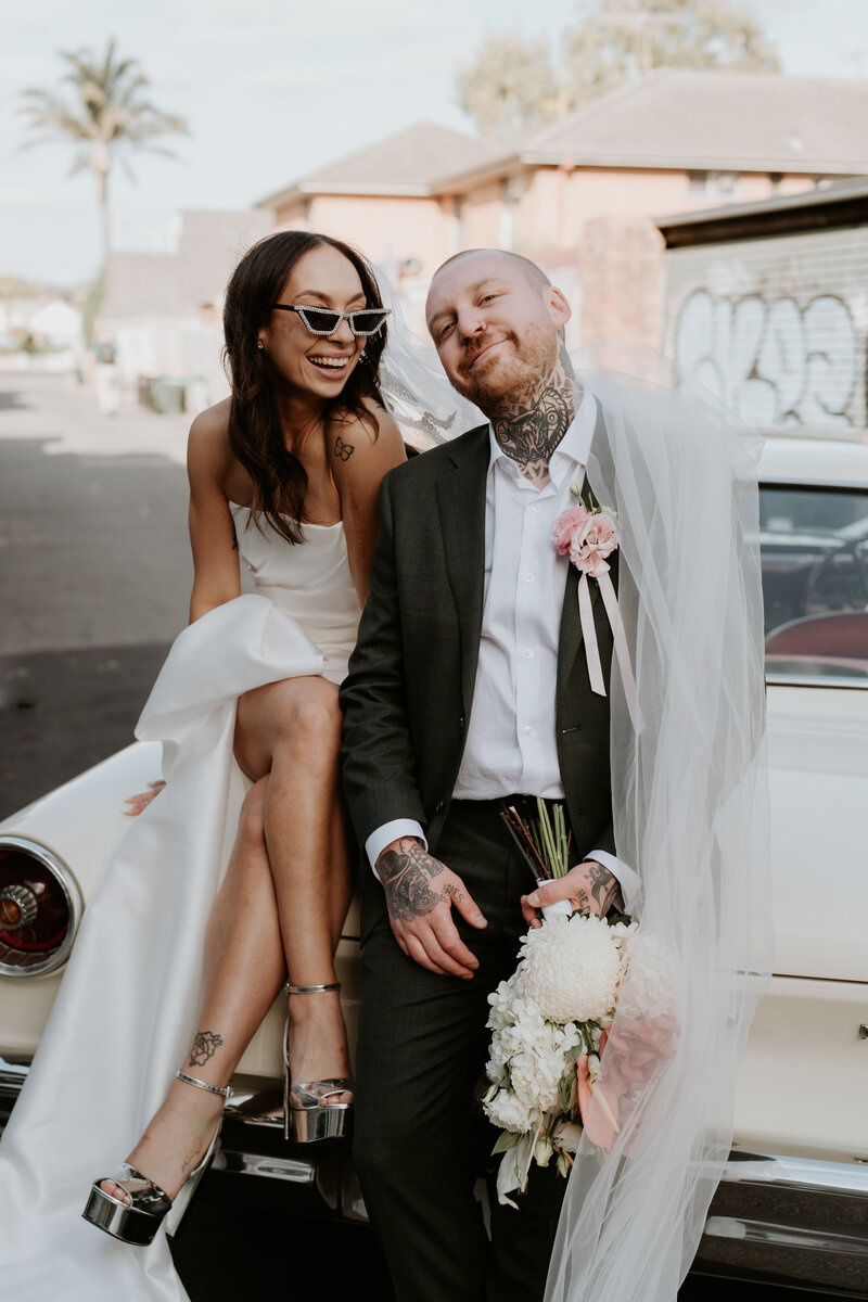 Bride and groom smiling at the camera during a yarra valley wedding