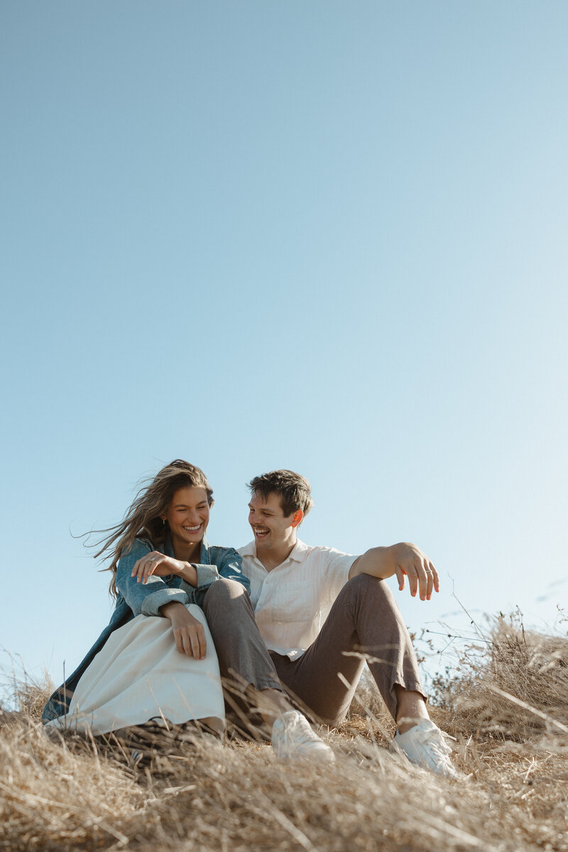 engagement shoot walking across the street