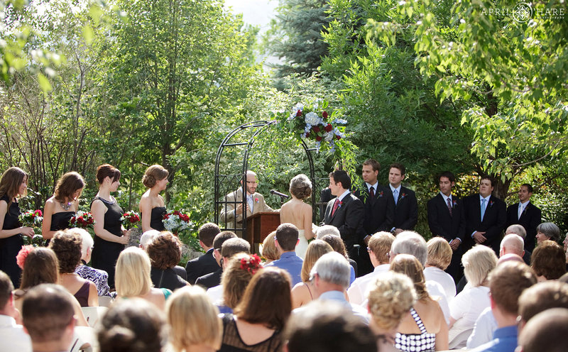 Outdoor garden wedding ceremony on the South Lawn at Greenbriar Inn