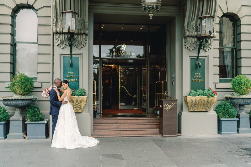 Bride & groom in intimate embrace at Werrible Mansion