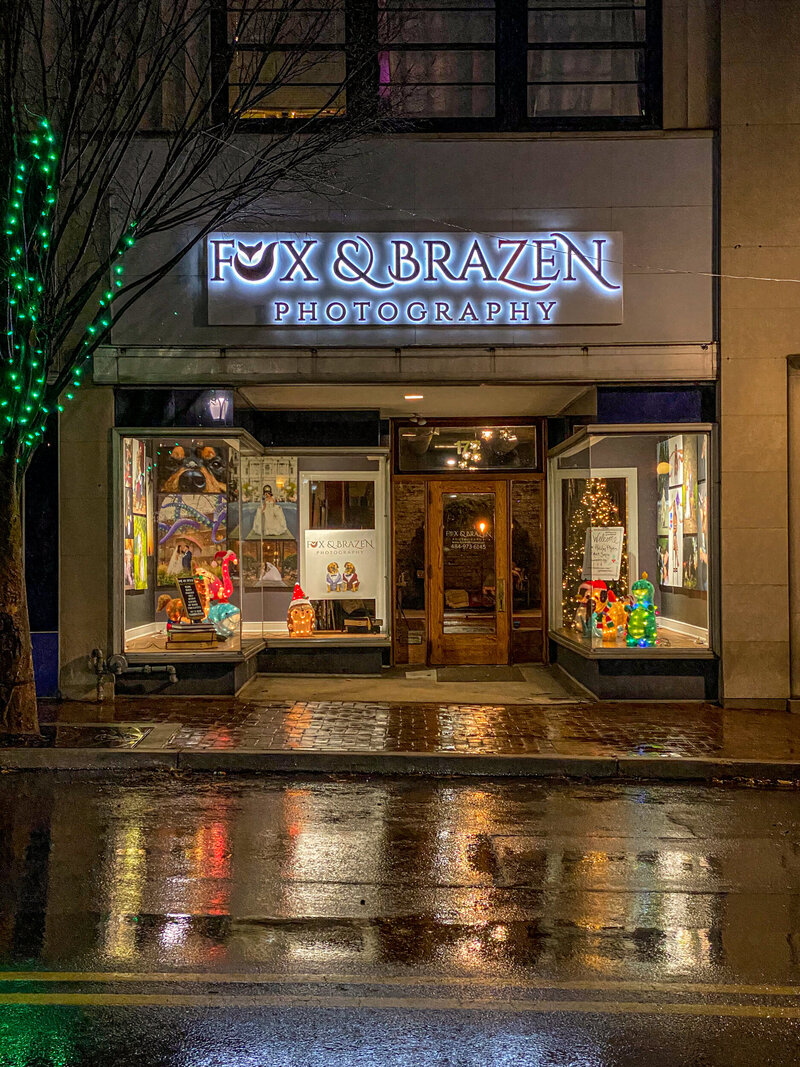 Store front of Fox & Brazen photography studio in Phoenixville PA