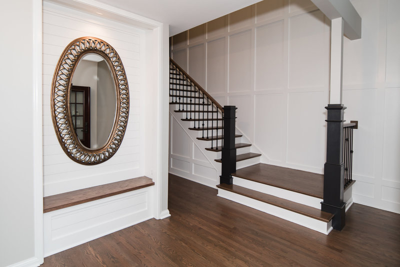 Interior Home Custom Entry Foyer Stairway Wood Flooing