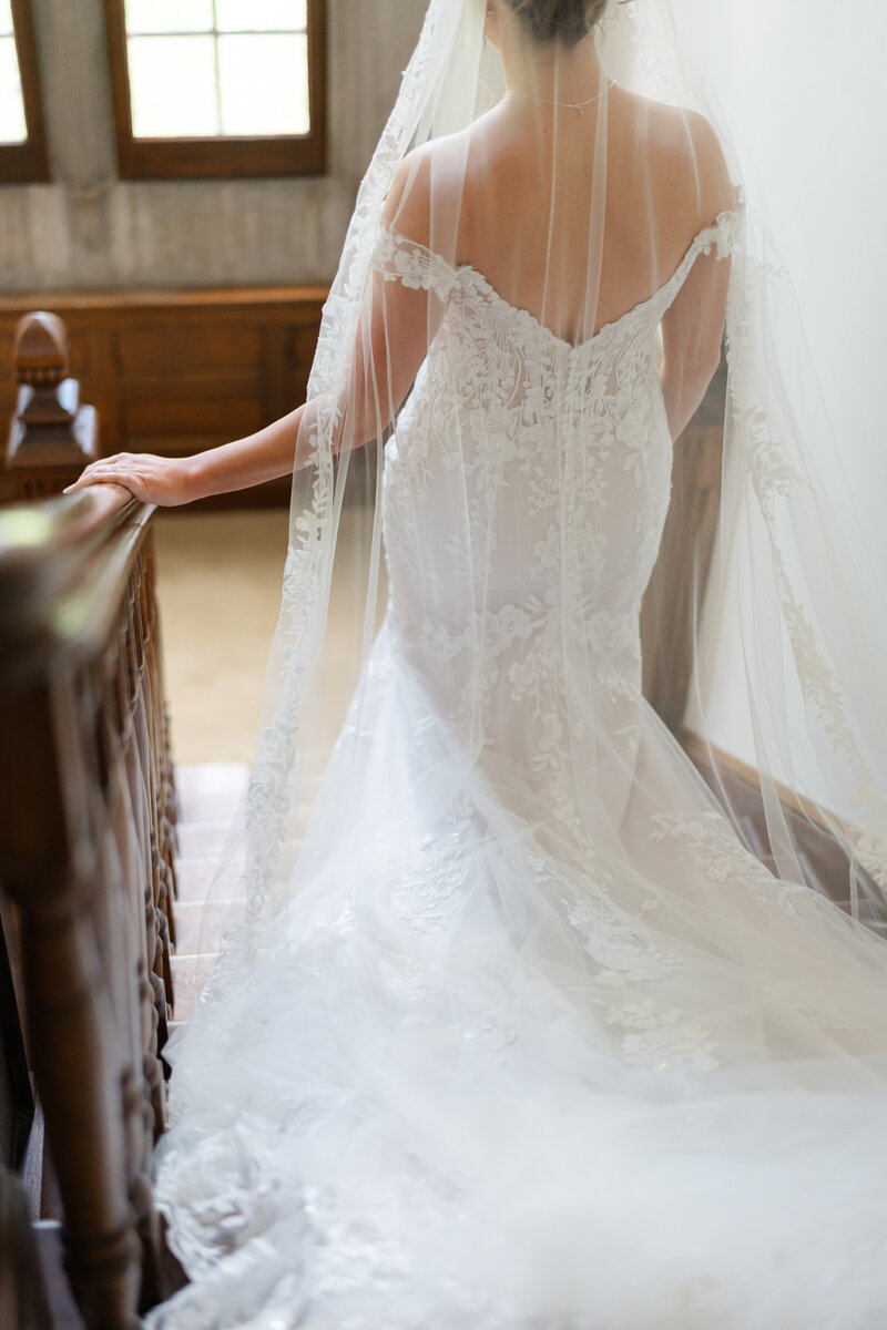 Indiana bride walking down stairs
