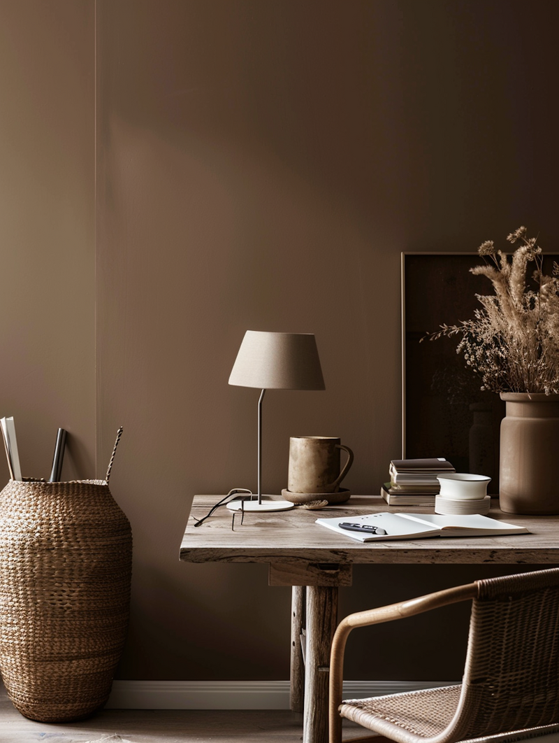 Cozy minimalist workspace with books, coffee cup, and lamp — reflecting Ayah Official’s grounded, strategic approach to helping women build aligned, sustainable online businesses.