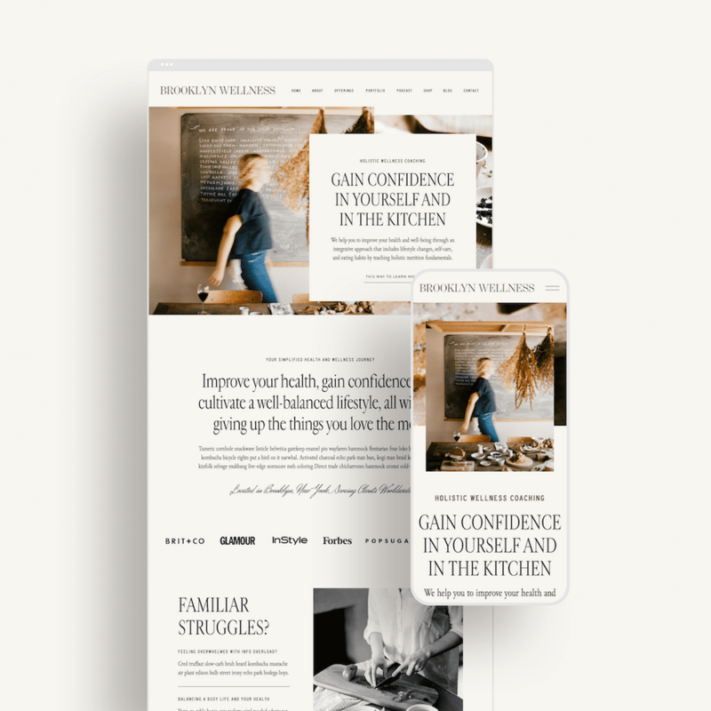 Web and mobile mockup of Ashley Ferreira Design's Move With Allie Showit template.