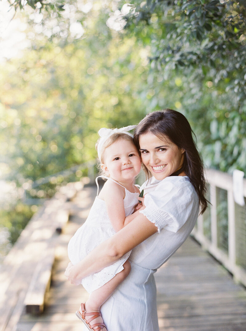 Mommy and me film photos on a dock in Seattle captured on film.