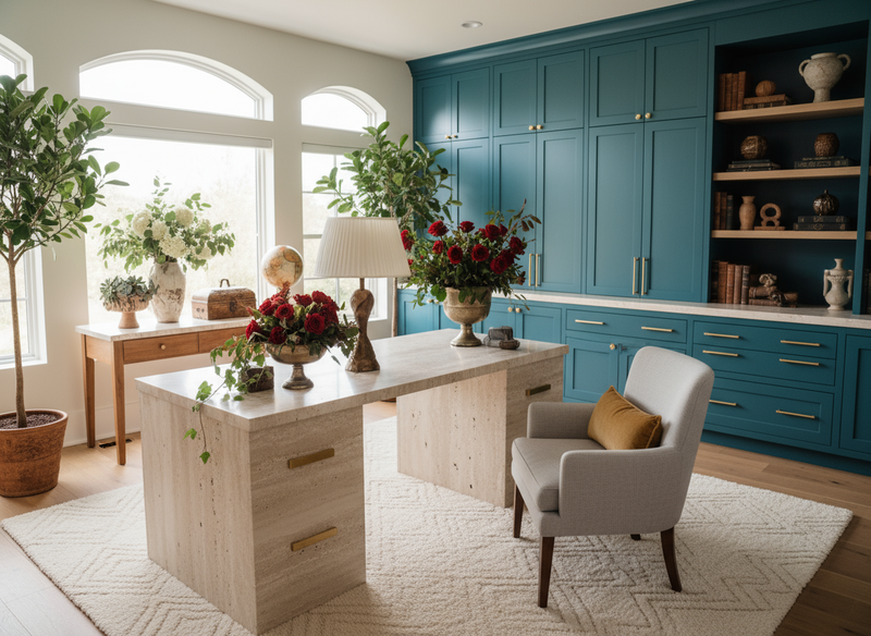 Firefly_An elevated, European-inspired home office with soft natural light and a warm, organi 65878