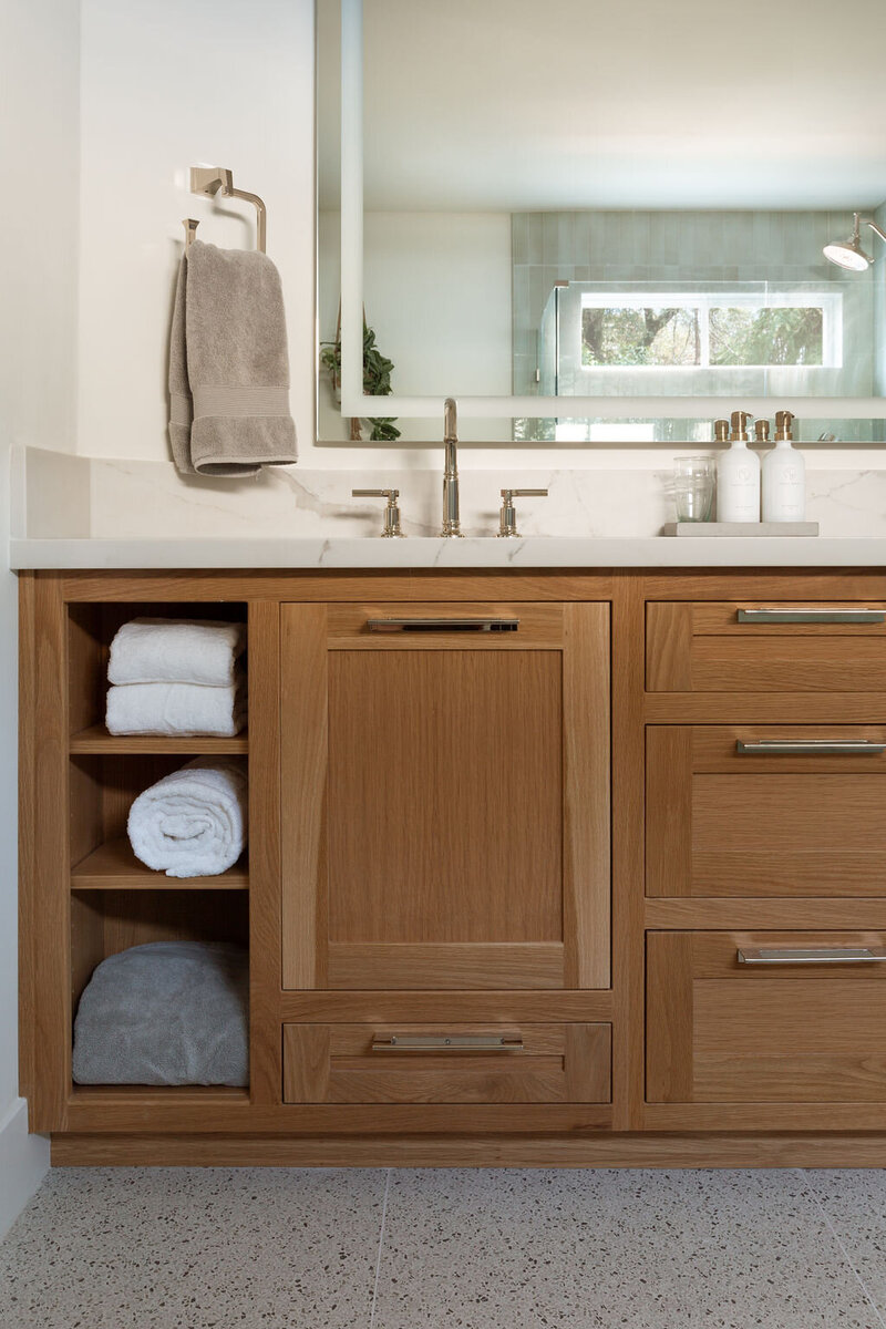 warm wood bathroom vanity