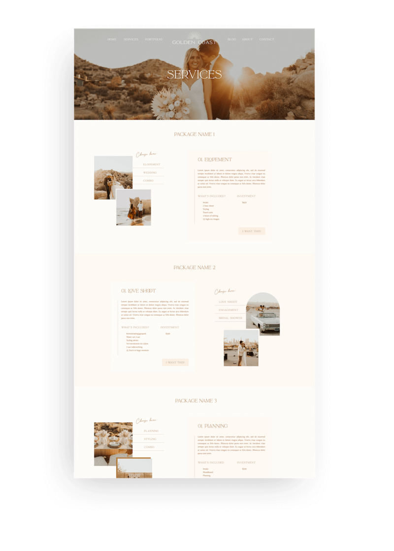 Boho photographer Showit website template 