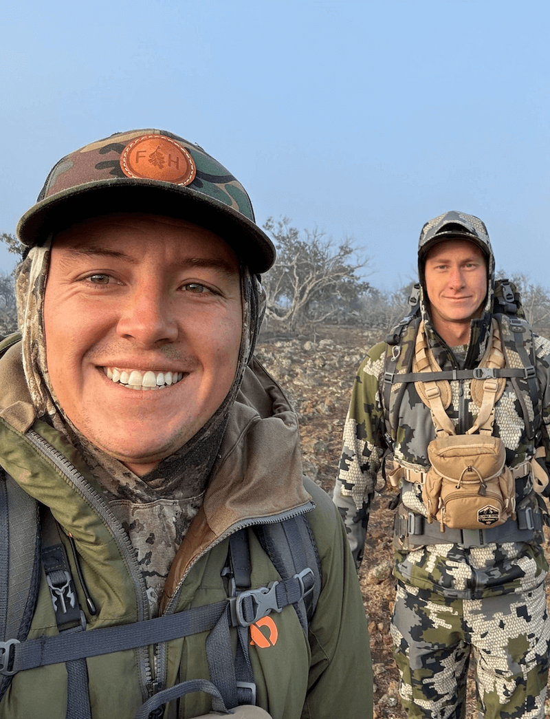 Founders Hunter Ainsle and Kai Haugland on a hunting trip in Hawaii