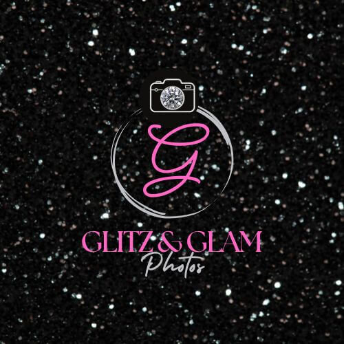 Glitz & Glam photos logo pink, black and white