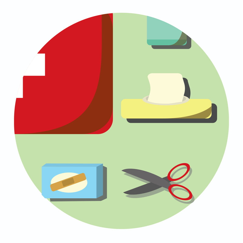 A zoomed in view of a section of the first aid kit shown on the wildfire infographic created by Ayanna Richilano Designs