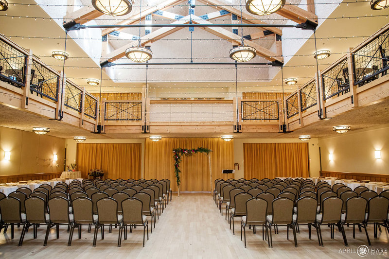 Inside of the Silverthorne Pavilion set up for indoor wedding ceremony
