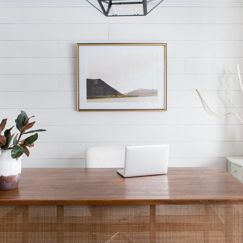 Home office in a white and brown interior