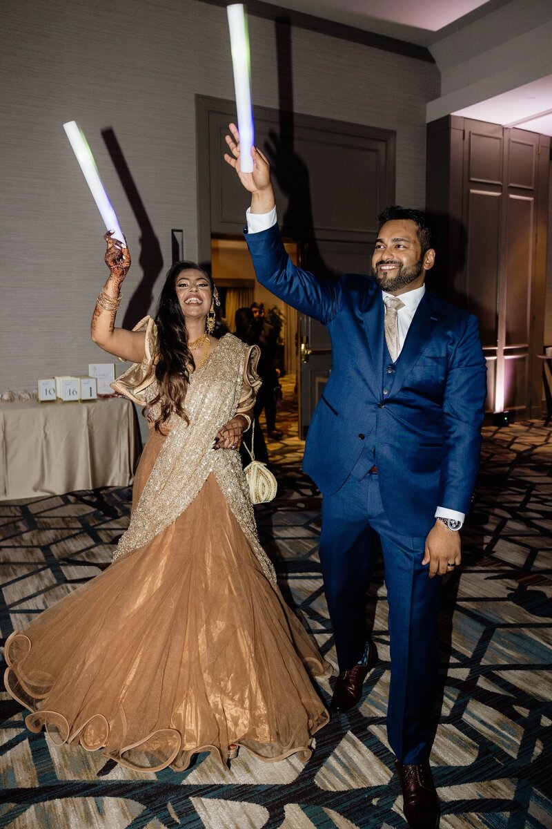 indian bride and groom at wedding reception