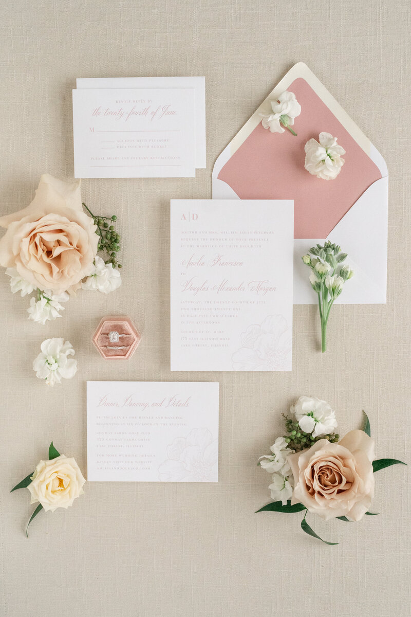 Dusty Rose  Semi-Custom Wedding Invitation with Peony and Script