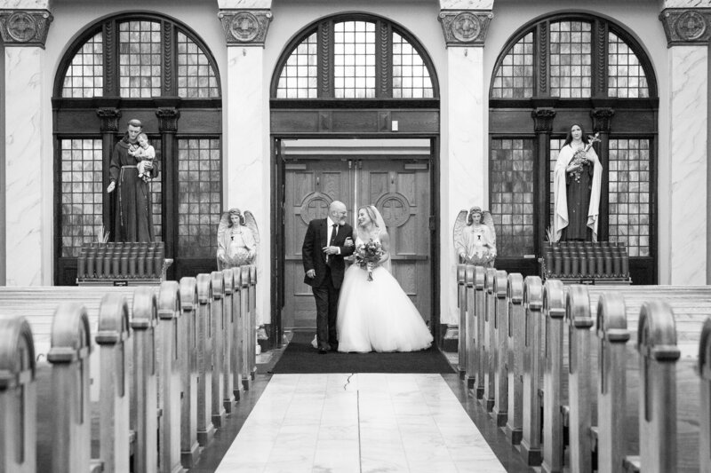 dad walking bride up the isle of st. john cantius church cleveland