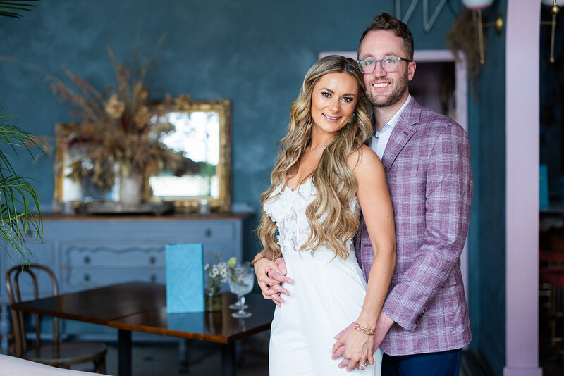 Couple posing for engagement session photo in Birmingham