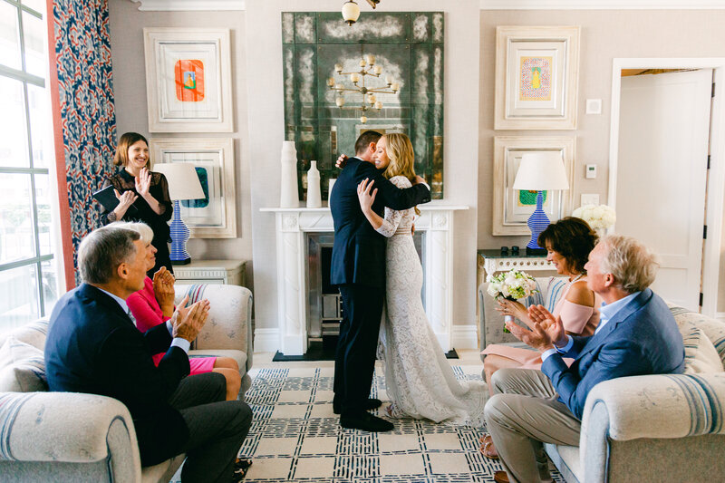 Intimate wedding on terrace with the Brooklyn Bridge photos