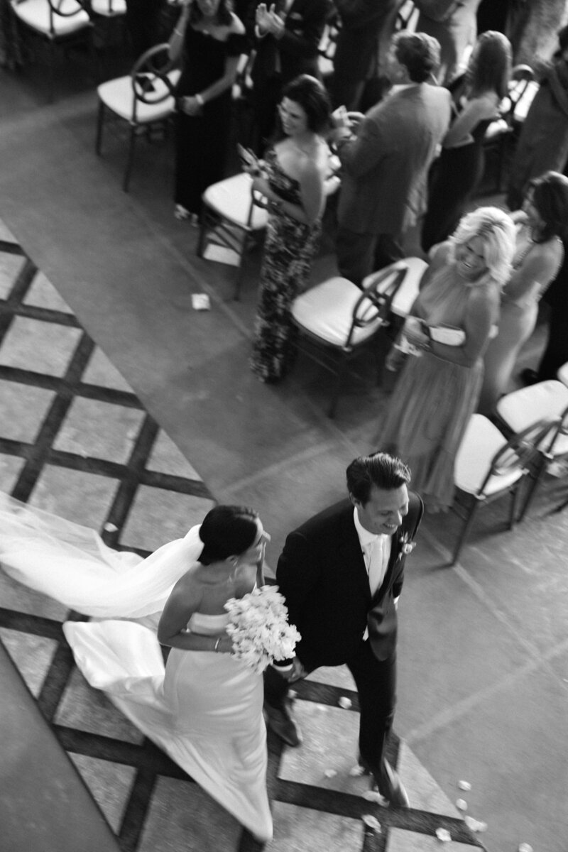 Black and white image of couple looking at each other